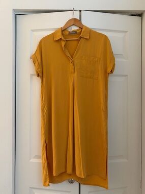 Relaxed Collared Mustard Yellow Shirt Dress